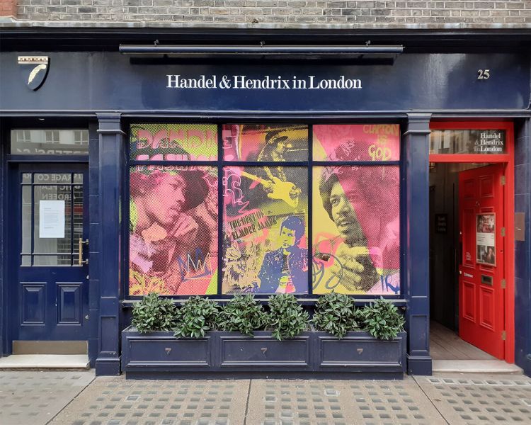 Jimi Hendrix window artwork for Handel and Hendrix museum, Mayfair, London.