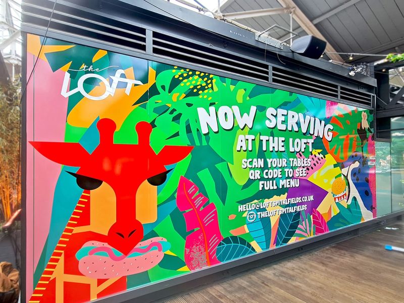 Full colour vinyl mural at The Loft cocktail bar, London