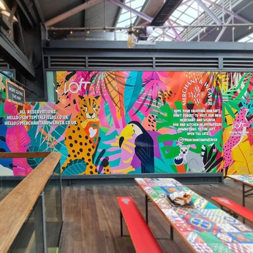 Custom window graphics for The Loft Bar, Spitafields