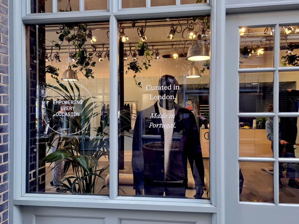 Window vinyl stickers for London suits maker shop